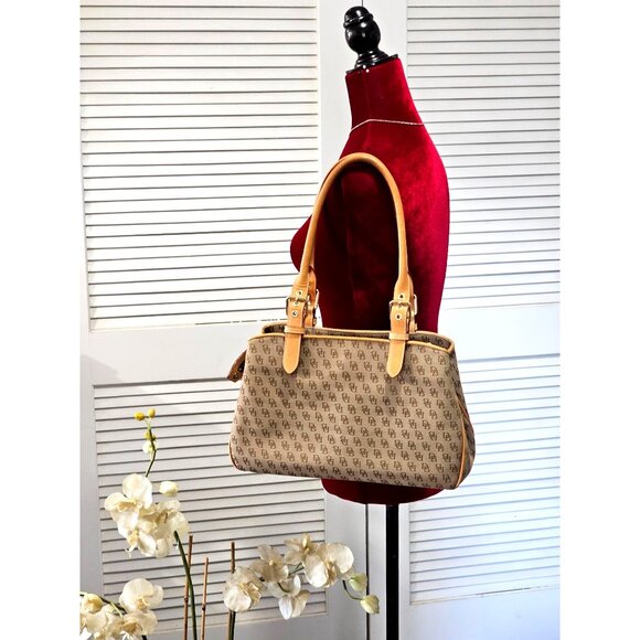 Dooney and Bourke Mocha Signature Monogram Logo Purse Satchel Medium 1701 - Picture 2 of 16
